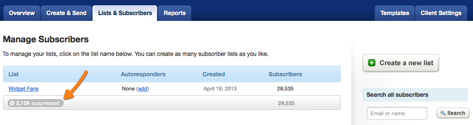 Subscriber lists overview.